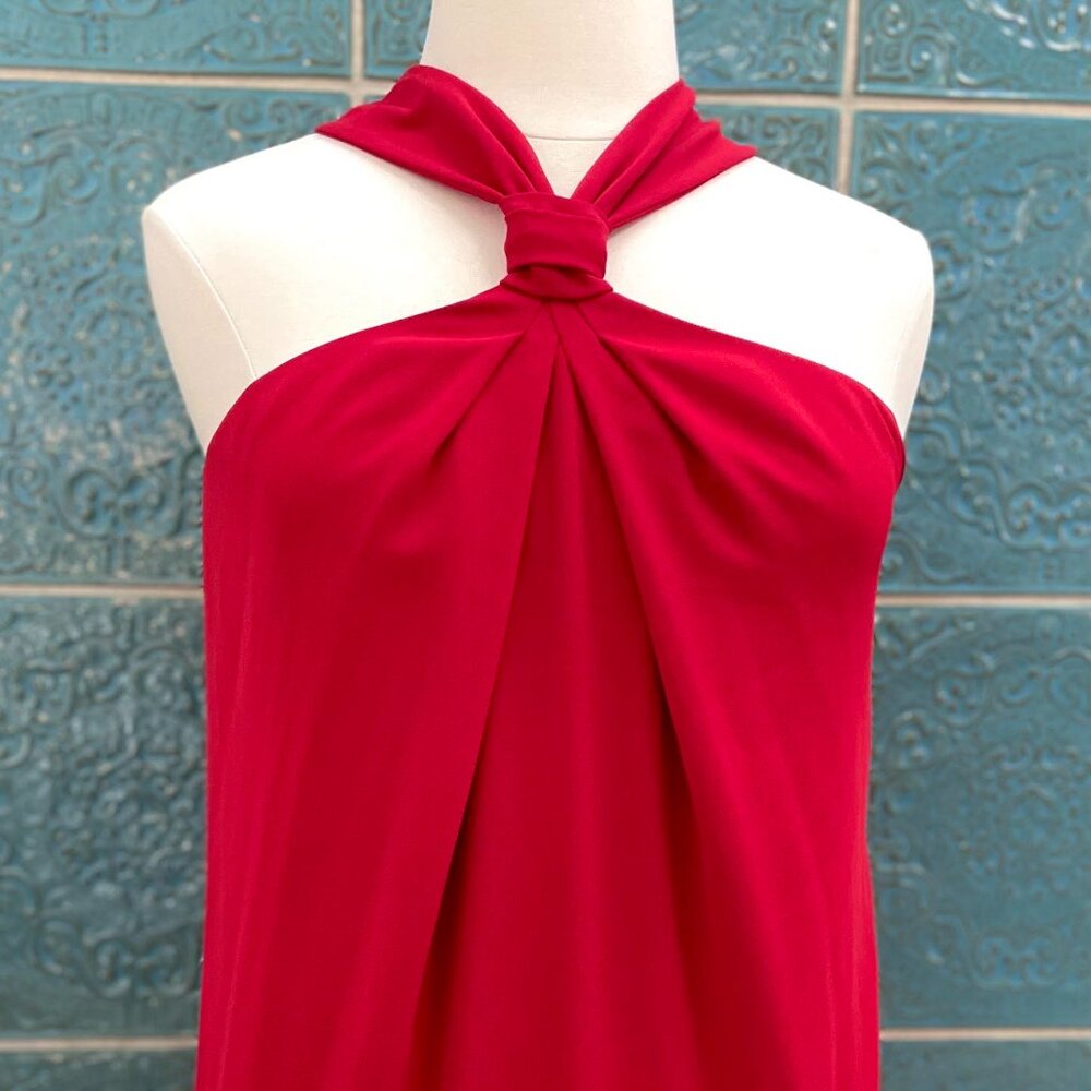 St. John CLASSIC PAPRIKA RED Draped Halter Dress Cocktail Size 14 NWT